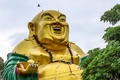 タイ・バンコクの東にあるチャチューンサオ県で、ワット・ナーム・デーン寺院の大仏の上を飛ぶハト（2020年10月11日撮影）。(c)Mladen ANTONOV / AFP