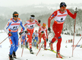 ノルディックスキー世界選手権2009男子距離複合（３０キロメートル）に臨むペッテル・ノールトゥグ（右）。（2009年2月22日撮影）(c)AFP/JANEK SKARZYNSKI