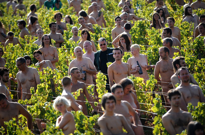 ブルゴーニュのブドウ園で集団ヌード撮影会、温暖化防止訴え