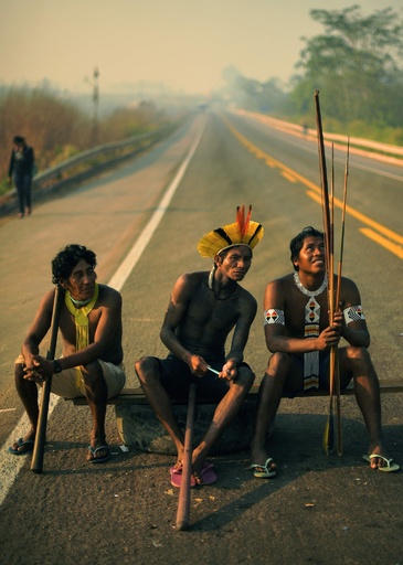 【今日の1枚】道路封鎖でつなぐ抗議の声、アマゾンの先住民