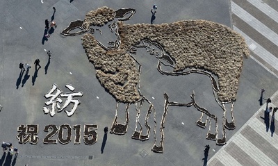 空から見てね、巨大なヒツジの地上絵 ひたち海浜公園