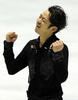 世界フィギュアスケート国別対抗戦2012（World Team Trophy Figure Skating Championship 2012）、男子シングル・フリースケーティング（FS）。演技終了後にガッツポーズを見せる高橋大輔（Daisuke Takahashi、2012年4月20日撮影）。(c)AFP/TOSHIFUMI KITAMURA