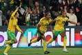 サッカー女子W杯オーストラリア・ニュージーランド大会、グループF、パナマ対ジャマイカ。得点を決めて喜ぶジャマイカのアリソン・スワビー（中央、2023年7月29日撮影）。(c)Colin MURTY / AFP