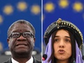 2018年ノーベル平和賞の受賞が決まった、コンゴ民主共和国のデニ・ムクウェゲ医師（左、2014年11月26日撮影）と、イラクの人権活動家ナディア・ムラド氏（2016年12月13日撮影、いずれも資料写真）。(c)Frederick FLORIN / AFP