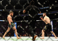 米ラスベガスで開催されたUFCのライト級タイトルマッチで対戦したコナー・マクレガー（左）とハビブ・ヌルマゴメドフ（2018年10月6日撮影）。(c)Harry How / GETTY IMAGES NORTH AMERICA / AFP