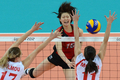 ロンドン五輪は28日、アールズコートEarls Court）でバレーボール女子予選グループAの試合が行われ、日本は3-0（25-15、25-14、25-7）でアルジェリアに勝利した。

スパイクを打つ木村沙織（Saori Kimura、2012年7月28日撮影）。(c)AFP/KIRILL KUDRYAVTSEV