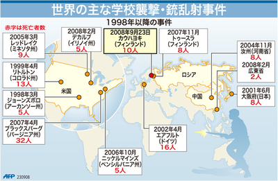 【図解】世界の主な学校襲撃・銃乱射事件