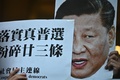 香港で、中国の習近平国家主席が描かれたプラカードを見せる民主派活動家（2019年12月18日撮影）。(c)Philip FONG / AFP