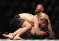 米ラスベガスで開催されたUFCのライト級タイトルマッチで対戦したコナー・マクレガー（右）とハビブ・ヌルマゴメドフ（2018年10月6日撮影）。(c)Harry How / GETTY IMAGES NORTH AMERICA / AFP