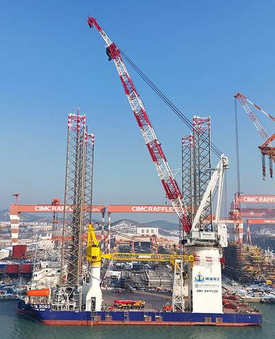 中国の次世代深遠海大型風力発電作業船が試験航行