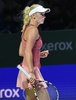 女子テニス、WTAツアー選手権（BNP Paribas WTA Championships - Singapore 2014）4日目。試合に臨むカロリーネ・ボズニアツキ（Caroline Wozniacki、2014年10月23日撮影）。(c)AFP/ROSLAN RAHMAN