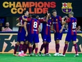 サッカー親善試合、FCバルセロナ対レアル・マドリード。先制点を喜ぶFCバルセロナの選手（2023年7月29日撮影）。(c)Aric Becker / AFP
