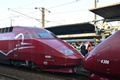仏北部アラスの駅に停車した国際高速列車「タリス」（2015年8月21日撮影）。(c)AFP/PHILIPPE HUGUEN