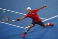 全豪オープンテニス、男子シングルス4回戦。バックハンドを打つ錦織圭（2017年1月22日撮影）。(c)AFP/WILLIAM WEST