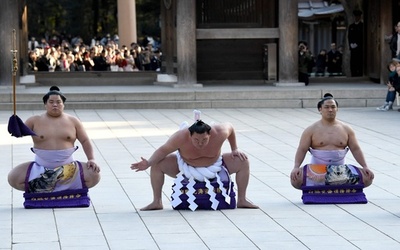 不祥事続出から再建目指す相撲界、3横綱が奉納土俵入り