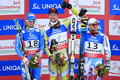アルペンスキー世界選手権2013（2013 FIS Alpine World Ski Championships）は9日、オーストリアのシュラートミング（Schladming）で男子滑降が行われ、ノルウェーのアクセル・ルンド・スビンダル（Aksel Lund Svindal）が2分1秒32で優勝を飾った。

表彰式に臨む（左から）2位に入ったドミニク・パリス（Dominik Paris）、優勝したアクセル・ルンド・スビンダル、3位に入ったダビド・ポアソン（David Poisson、2013年2月9日撮影）。(c)AFP/ALEXANDER KLEIN