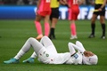 サッカー女子W杯オーストラリア・ニュージーランド大会、グループH、韓国対モロッコ。試合に勝利し、ピッチに倒れて喜ぶモロッコのヌハイラ・ベンジナ（2023年7月30日撮影）。(c)Brenton EDWARDS / AFP