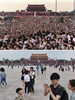中国・北京の天安門広場に集まった民主化を求める市民たち（上、1989年6月2日撮影）と現在の天安門広場の様子（下、2019年5月18日撮影）を並べた写真（2019年5月29日作成）。(c)Catherine HENRIETTE and Greg Baker / AFP
