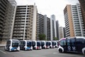 東京五輪の選手村で使用される自動運転車（2021年6月20日撮影）。(c)Behrouz MEHRI / AFP