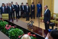 北朝鮮・平壌の万寿台議事堂で記者会見に臨むロシアのセルゲイ・ラブロフ外相（2018年5月31日撮影）。(c)AFP PHOTO / KIM Won-Jin