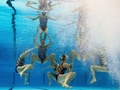 スペイン・バルセロナ（Barcelona）で開催されている第15回世界水泳選手権（15th FINA World Championships）。水中カメラで撮影されたシンクロナイズドスイミング・チームの演技の様子。

チームテクニカルルーティン（TR）予選で演技するオランダの選手（2013年7月20日撮影）。(c)AFP/FRANCOIS XAVIER MARIT