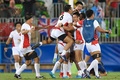 リオデジャネイロ五輪、7人制ラグビー男子準々決勝、日本対フランス。試合に勝利し喜ぶ日本の選手（2016年8月10日撮影）。(c)AFP/PHILIPPE LOPEZ