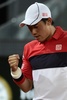テニス、マドリード・オープン、男子シングルス準々決勝。ポイントを奪い喜ぶ錦織圭（2015年5月8日撮影）。(c)AFP/JAVIER SORIANO