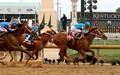 米国競馬のG1レース、第149回ケンタッキーダービー。トップでゴールするハビエル・カステリャーノ騎手騎乗のメイジ（右、2023年5月6日撮影）。(c)Sam Mallon/Getty Images/ AFP
