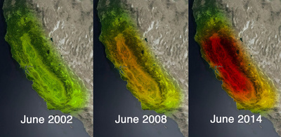 米カリフォルニア州の水量減少、衛星画像ではっきり