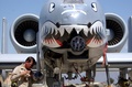 アフガニスタンのバグラム空軍基地で、A10攻撃機を点検する米空軍の整備士（2002年4月17日撮影）。(c)AFP PHOTO JOHN MADOUGALL