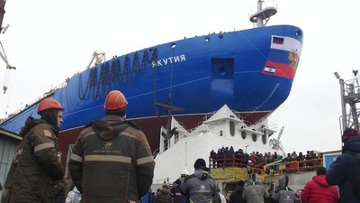 動画:ロシア新砕氷船が進水 エネルギー市場の開拓目指す