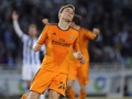 13-14スペイン1部リーグ第32節、レアル・ソシエダ（Real Sociedad）対レアル・マドリード（Real Madrid）。先制点を挙げ喜ぶレアル・マドリードのアシエル・イジャラメンディ（Asier Illarramendi、2014年4月5日撮影）。(c)AFP/ANDER GILLENEA