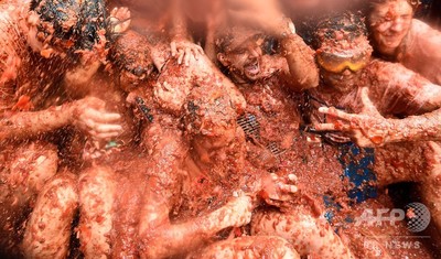 真っ赤になって大はしゃぎ、スペインのトマト祭り開催 写真18枚 国際