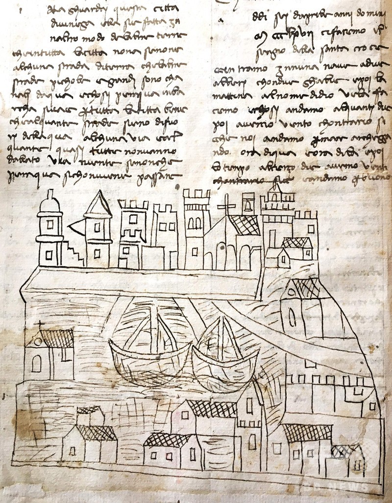 最古のベネチア風景画を発見、14世紀の巡礼手稿から 写真1枚 国際 