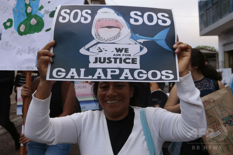 サメ密漁をやめろ！ 中国船の拿捕受けてガラパゴス諸島でデモ