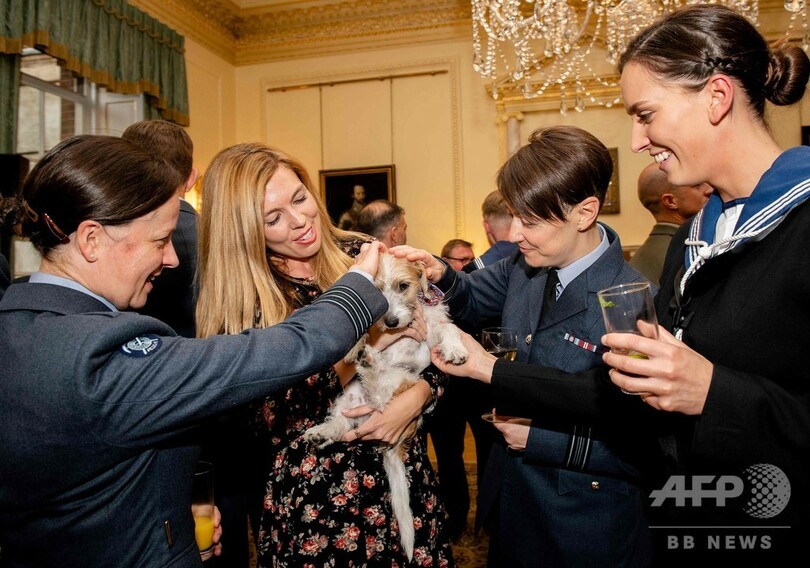 ジョンソン英首相の飼い犬、交際相手に抱っこされ登場