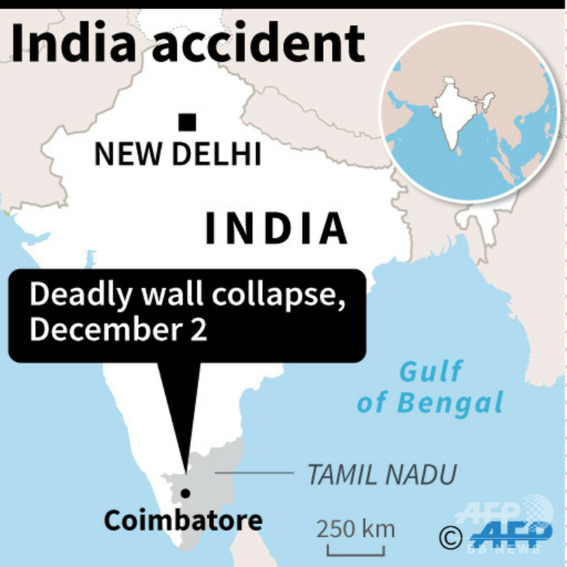 6メートルの壁が倒壊、家屋押しつぶし17人死亡 インド