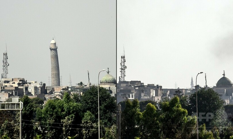 IS、モスルのモスクと斜塔を「爆破」 国家樹立宣言の場