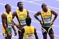 パリ五輪、陸上男子4×100メートルリレー予選。敗退したジャマイカのキシェーン・トンプソン（左から2人目）ら（2024年8月8日撮影）。(c)Martin  BERNETTI / AFP