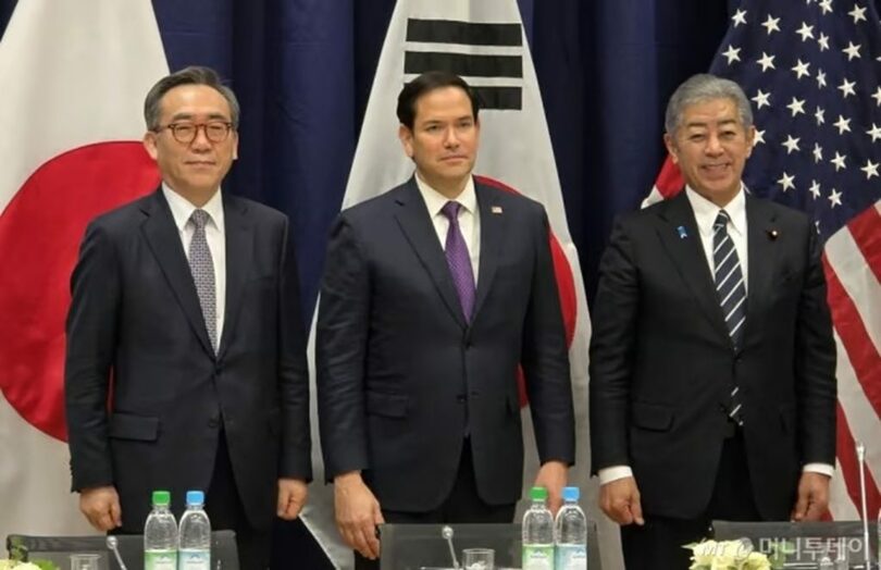 北朝鮮の完全な非核化という目標を再確認した(右から)岩屋毅外相、ルビオ米国務長官、チョ・テヨル(趙太烈)韓国外相(c)news1