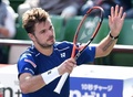 男子テニス、楽天ジャパンオープン、シングルス準々決勝。勝利を喜ぶスタン・ワウリンカ（2015年10月9日撮影）。(c)AFP/Toru YAMANAKA