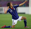 第15回アジアカップ（AFC Asian Cup 2011）決勝、日本対オーストラリア。延長後半4分に決勝点を挙げ、歓喜する李忠成（Tadanari Lee、2011年1月29日撮影）。(c)AFP/KARIM JAAFAR