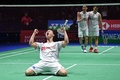 バドミントン、全英オープン、男子ダブルス決勝。優勝を喜ぶ渡辺勇大（2020年3月15日撮影）。 (c)Oli SCARFF / AFP