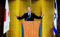 2008年2月26日、都内で講演を行うイスラエルのエフド・オルメルト（Ehud Olmert）首相。(c)AFP/Toru YAMANAKA