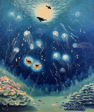 アートホテル大阪ベイタワー 海洋生物と猫の物語を描くアーティスト「眞白しろ助」待望の個展開催