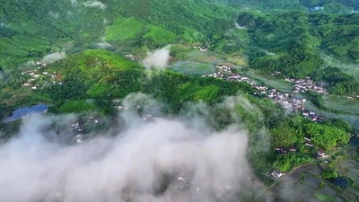 動画:雲と霧が織り成す幻想的な田園風景 中国安徽省
