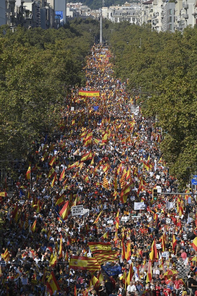 カタルーニャで独立反対派がデモ 支持派に対抗