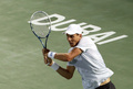 ドバイ・テニス選手権（Dubai Duty Free Tennis Championships 2014）、男子シングルス決勝。リターンを打つトマス・ベルディハ（Tomas Berdych、2014年3月1日撮影）。(c)AFP/KARIM SAHIB