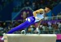 第17回アジア競技大会（17th Asian Games、Asiad）体操、男子種目別あん馬決勝の演技に臨む山本雅賢（Masayoshi Yamamoto、2014年9月24日撮影）。(c)AFP/JUNG YEON-JE
