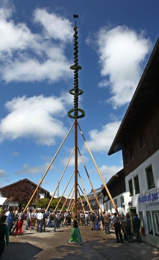 空高く立ち上がるメーポール、独バイエルンのメーデー